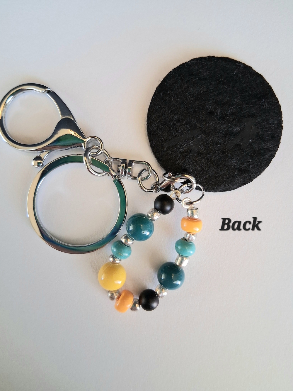 Floral Embroidered Beaded Keychain - Teal, Mustard, Black - Picture 2 of 2